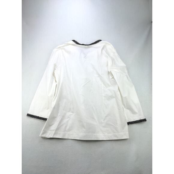 Womens RSVP By Talbots Beaded V Neck Long Sleeve Shirt Size XL White & Brown - Picture 2 of 12
